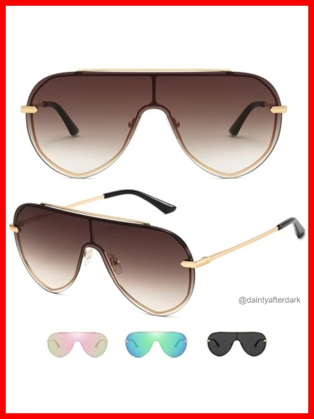 Oversized Shield Sunglasses Rimless Aviator UV400 Gold Alloy Steel